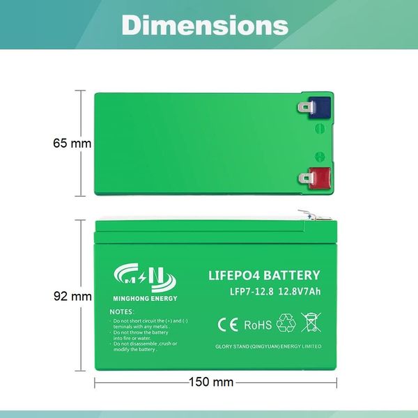 Літієва батарея 12V 6Ah LiFePO4, залізо-фосфатна батарея на 2000+ циклів із вбудованою BMS та захистом IP65 230670 фото