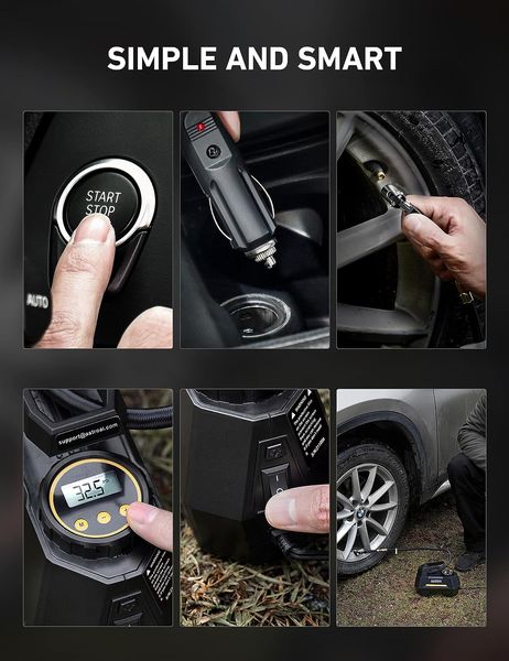 Автомобильный насос компрессор AstroAI (CZK-3631) для накачки шин с цифровым экраном и фонарем, Black 230847 фото