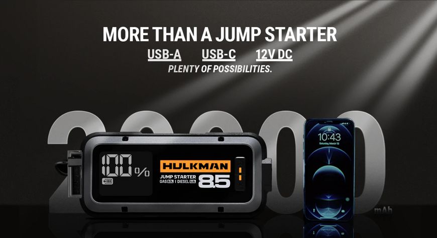 Автомобільні пуско-зарядні пристрої HULKMAN Alpha 85 Jump Starter на 2000A автомобільний стартер для бензинових та дизельних двигунів 230526 фото