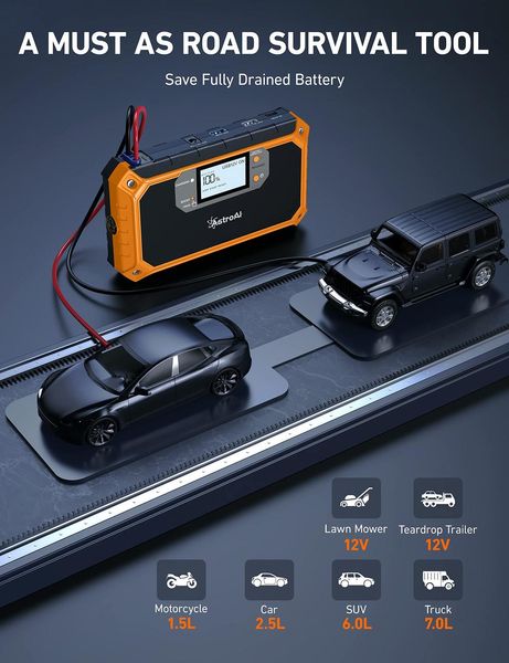 Автомобільний пусковий пристрій AstroAI Car Jump Starter 2000А, для бензинових та дизельних двигунів, Orange 230813 фото