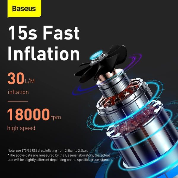 Автомобільний насос компресор Baseus Super Mini Inflator Pump для накачування шин з цифровим екраном та світлодіодним ліхтарем 230684 фото