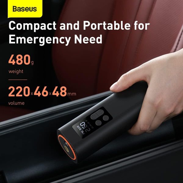 Автомобильный насос компрессор Baseus Super Mini Inflator Pump для накачки шин с цифровым экраном и фонарем 230684 фото