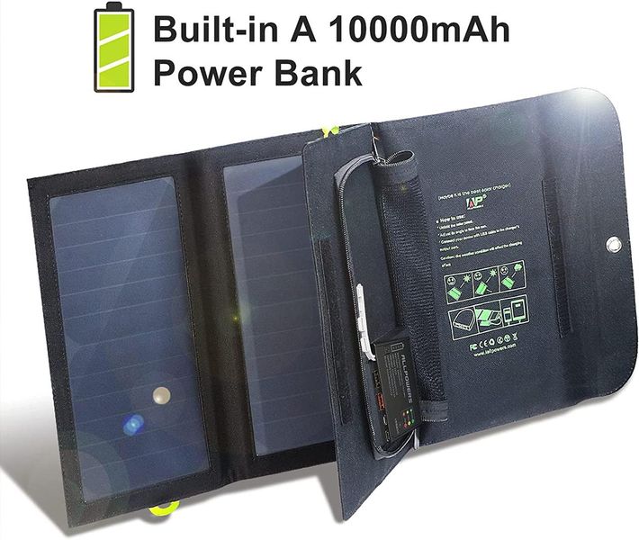 Портативна сонячна панель Allpowers 21W (IP65) з Power Bank на 10000mAh, Black 230527 фото