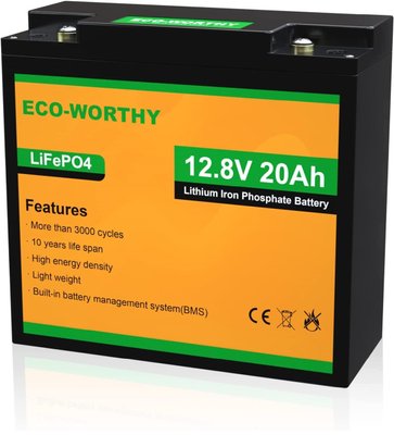 Аккумулятор ECO-WORTHY LiFePO4 12V 20Ah (256Wh) 3000+ циклов 230533 фото