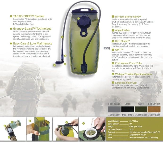 Питьевая система Source Tactical Gear WXP 3-литровый резервуар для гидратации с клапаном Storm Valve, Black 230693 фото