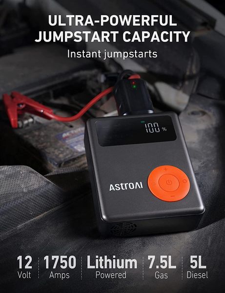 Автомобильный стартер AstroAI 1750А Jump Starter с воздушным компрессором, для бензиновых и дизельных авто 230536 фото