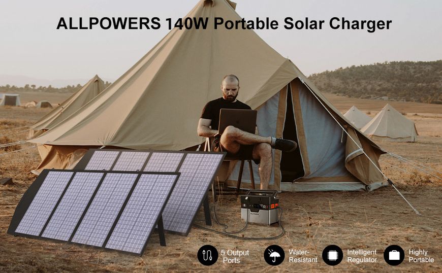 Сонячна портативна панель ALLPOWERS SP029 140W із захистом IP65 та портом 18V DC 230696 фото