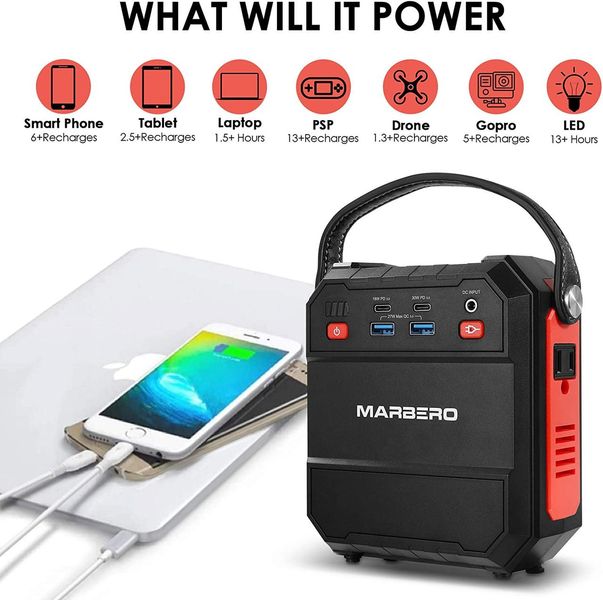Фонарь кемпинговый MARBERO M87 (83Wh) с мощным фонарем, для зарядки ноутбука, телефона (Black with Red) 230542 фото