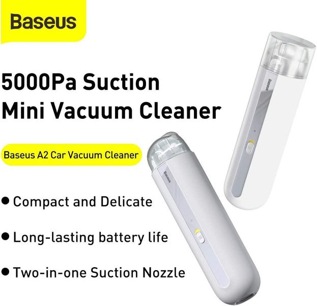 Автомобільний пилосос Baseus A2 Car Vacuum Cleaner (CRXCQA2), White 230704 фото