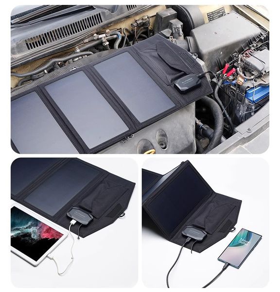Портативна сонячна панель Allpowers 21W 18V (AP-SP18V21W New) + набір перехідників, Black 230711 фото