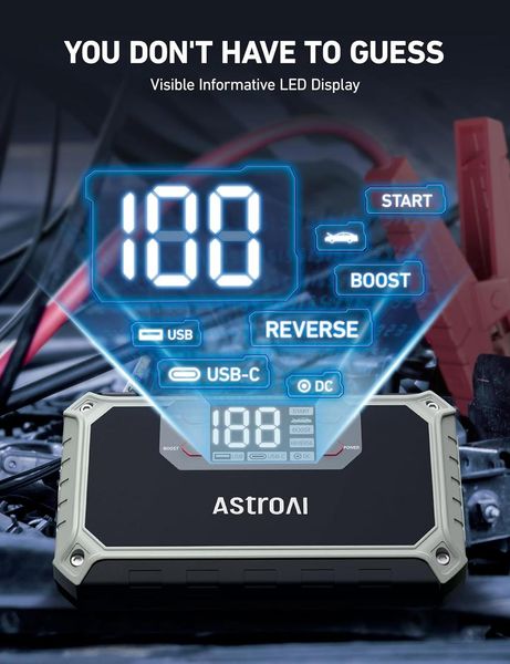 Автомобильное пусковое устройство AstroAI 2000А Jump Starter, для бензиновых и дизельных двигателей, AHET118GY 230780 фото