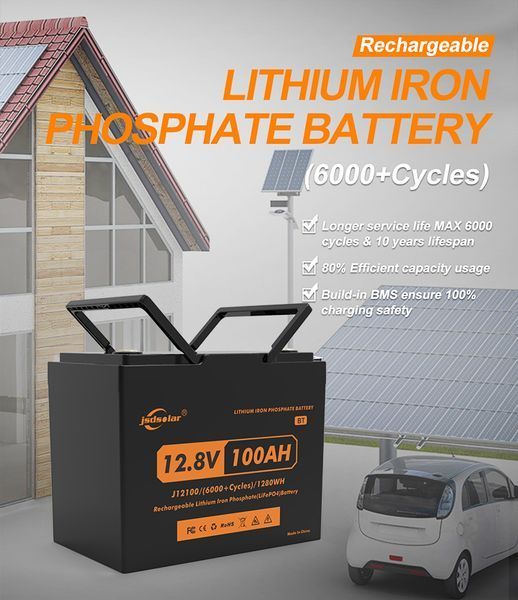 Аккумулятор универсальный JSDSolar LiFePO4 12V 100Ah (1280Wh) с функцией Bluetooth и встроенной BMS, 6000+ жизненных циклов 001224 фото