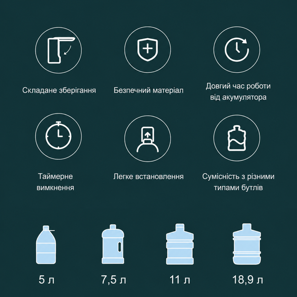 Акумуляторна помпа для води Xiaomi 3LIFE PUMP 012 USB зі складаним носиком для бутля 5&ndash;19 л, білий 001230 фото