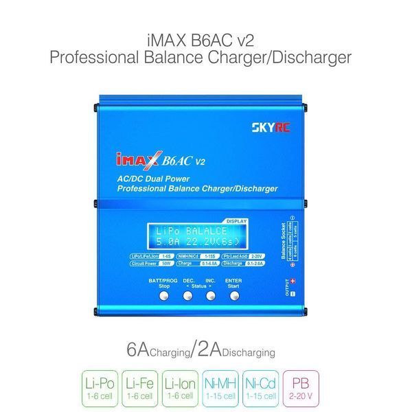 Зарядний пристрій балансувальний SKYRC iMAX B6AC V2 для акумуляторів Li-Po, Li-Ion, Li-Fe, NiMH/NiCd та інших, 50W 6A 001231 фото