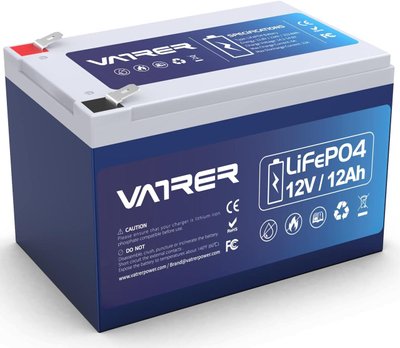 Акумуляторна батарея VATRER LiFePO4 12V 12Ah (153,6Wh) із вбудованим BMS на 5000+ циклів 230811 фото