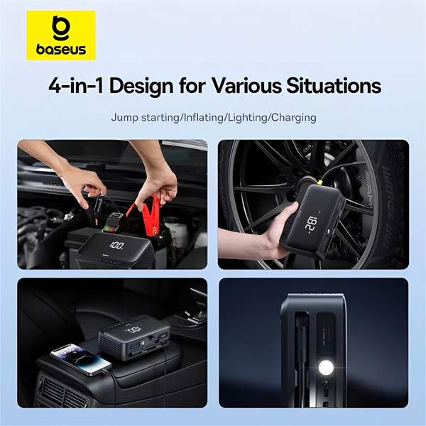 Автомобильное пусковое устройство 4-в-1 Baseus Super Energy Jump Starter 600А аккумуляторный стартер с функцией компрессора 001232 фото