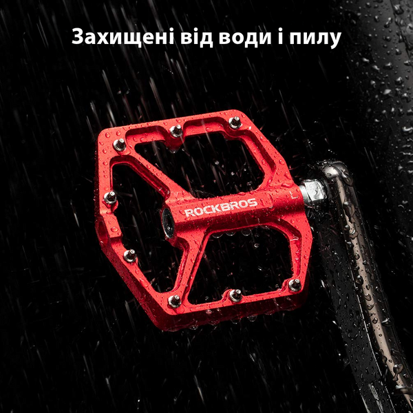 Педалі велосипедні Rockbros K203 на промислових підшипниках з шипами легкі алюмінієві педалі на промах зі змінними шипами, Red 001134 фото