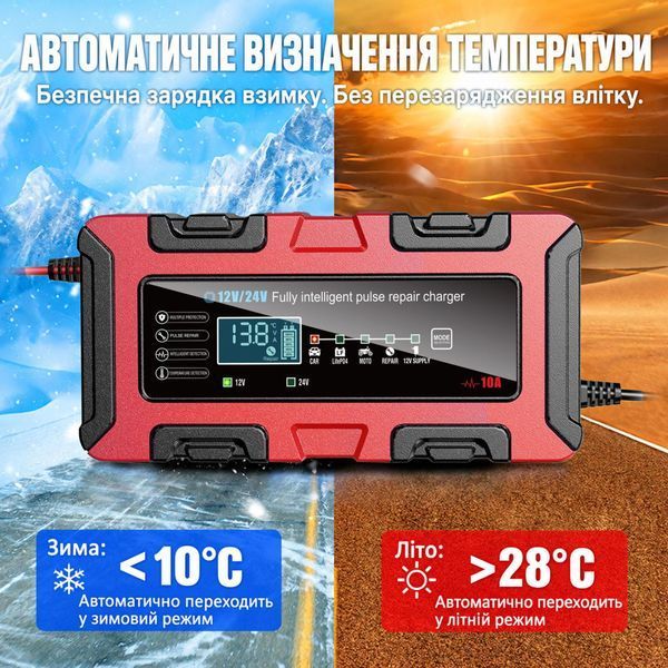 Автоматичний зарядний пристрій Foxsur 12V 10A / 24V 5A для акумуляторів LiFePO4 AGM GEL з функцією відновлення (BC122410F) 001271 фото