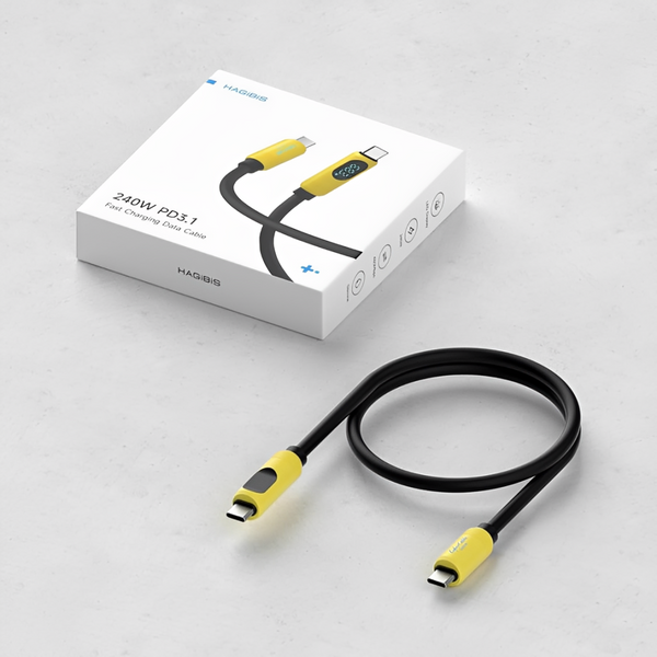 Зарядный кабель USB-C HAGiBiS SX03S для быстрой зарядки и передачи данных Type-C кабель 240W PD3.1 с LED-дисплеем 100 см, Yellow 001233 фото