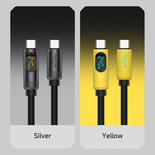 Зарядный кабель USB-C HAGiBiS SX03S для быстрой зарядки и передачи данных Type-C кабель 240W PD3.1 с LED-дисплеем 100 см, Yellow 001233 фото