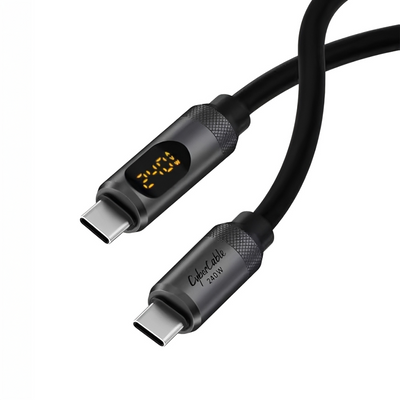 Зарядный кабель USB-C HAGiBiS SX03S для быстрой зарядки и передачи данных Type-C кабель 240W PD3.1 с LED-дисплеем 100 см, Silver 001235 фото