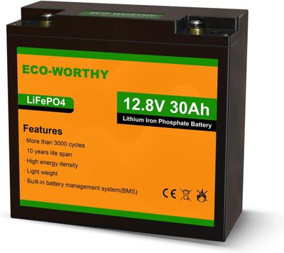 Акумулятор Eco Worthy LiFePO4 12V 30Ah (384Wh) із вбудованим BMS, 3000+ циклів 230746 фото