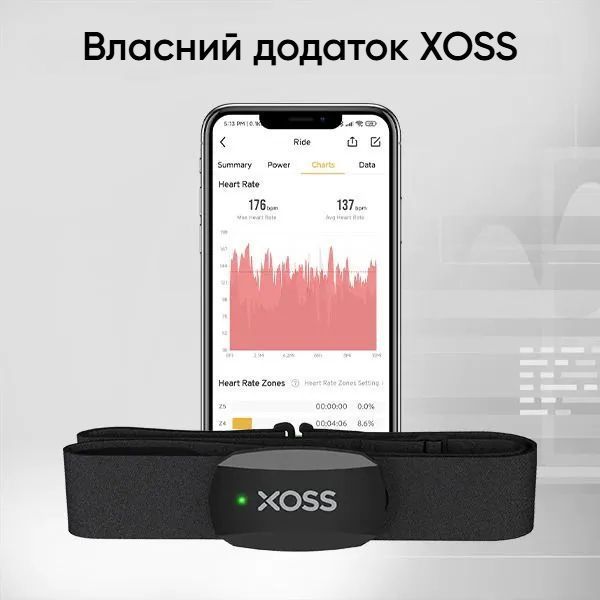 Нагрудний пульсометр XOSS X2 з підтримкою ANT+ / Bluetooth 5.0  000997 фото