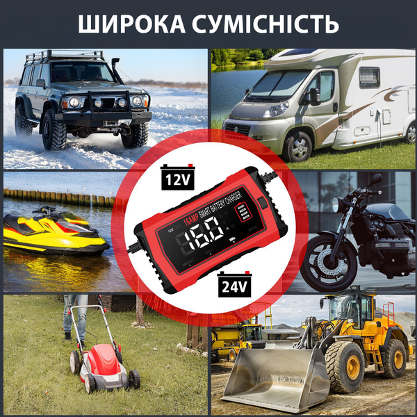 Зарядний пристрій автоматичний HTRC 12V 16A / 24V 10A для акумуляторів AGM, Gel, SLA, EFB, LiFePO4, Lithium та інших 001237 фото