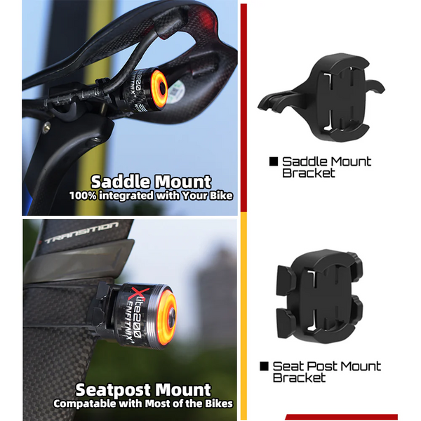 Задній велосипедний ліхтар ENFITNIX Xlite200 Smart Tail Light з авто стоп-сигналом датчиком гальмування та 6 режимами, чорний 001239 фото