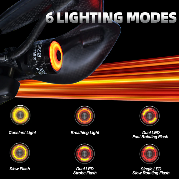 Задній велосипедний ліхтар ENFITNIX Xlite200 Smart Tail Light з авто стоп-сигналом датчиком гальмування та 6 режимами, чорний 001239 фото