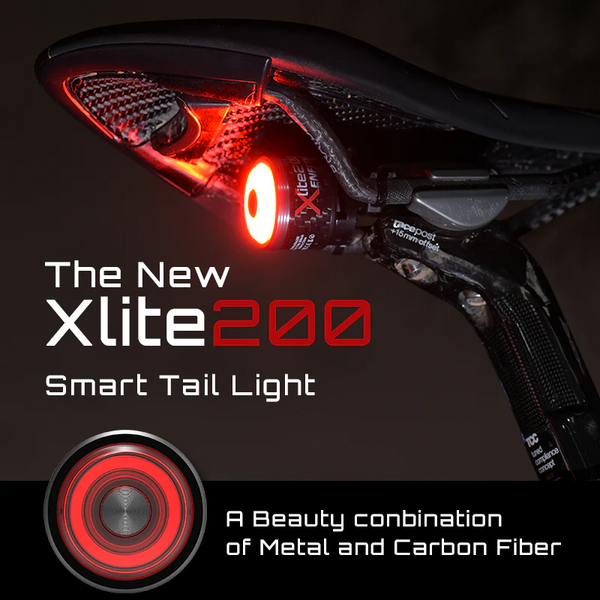 Задній велосипедний ліхтар ENFITNIX Xlite200 Smart Tail Light з авто стоп-сигналом датчиком гальмування та 6 режимами, металік 001238 фото