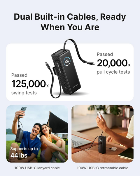 Повербанк портативный EcoFlow Rapid 25000mAh (170W) со встроенным и выдвижным кабелями и дисплеем универсальный, Black 001177 фото