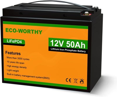 Акумулятор Eco Worthy LiFePO4 12 V 50 Ah (640Wh) з вбудованим BMS, 3000+ циклів 230822 фото