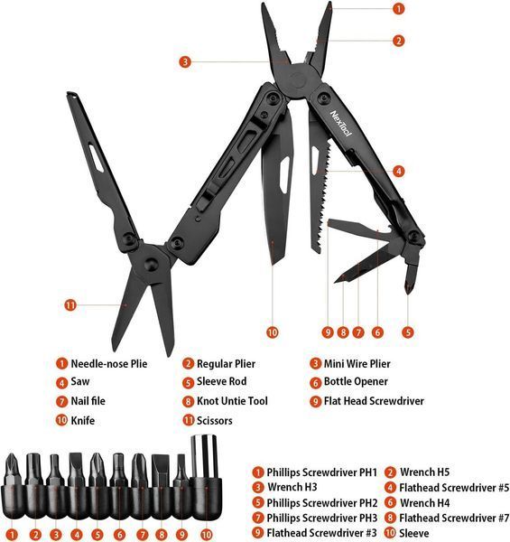 Мультитул NexTool Black Knight (NE20245) 11 в 1, Black 230918 фото