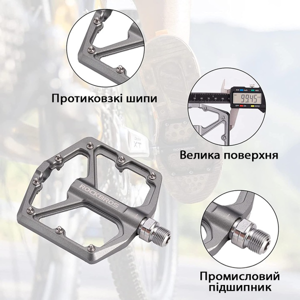 Педалі велосипедні Rockbros K203 на промислових підшипниках з шипами легкі алюмінієві педалі на промах зі змінними шипами, BRB 001250 фото