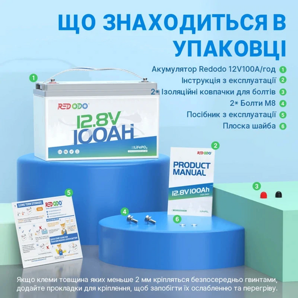 Аккумулятор Redodo LiFePO4 12V 100Ah (1280Wh) со встроенным BMS, 4000+ циклов 000977 фото