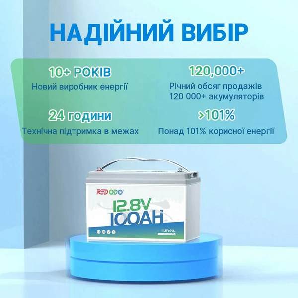 Аккумулятор Redodo LiFePO4 12V 100Ah (1280Wh) со встроенным BMS, 4000+ циклов 000977 фото