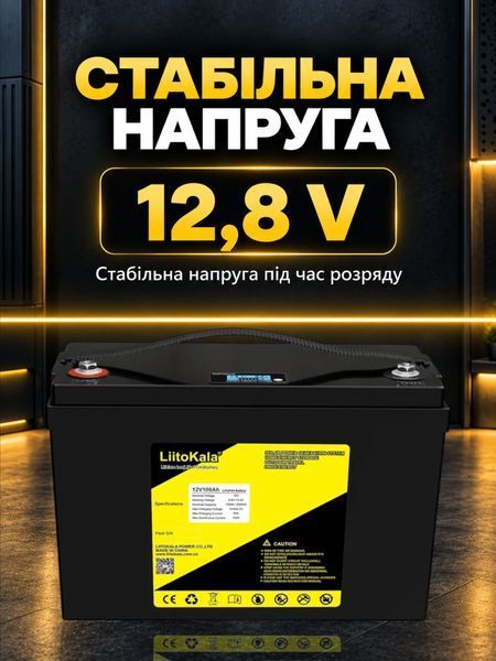 Акумулятор LiitoKala LiFePO4 12V 100Ah (1200Wh) з LCD-дисплеєм і вбудованим BMS, 4000+ циклів 001007 фото