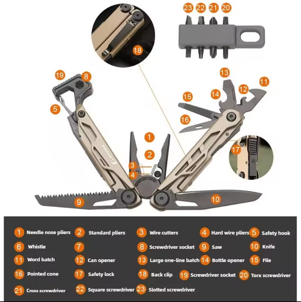 Мультитул 25-в-1 Multitool Pliers універсальний інструмент з нержавіючої сталі 420 з набором біт і нейлоновим чохлом, Desert Tan 001260 фото