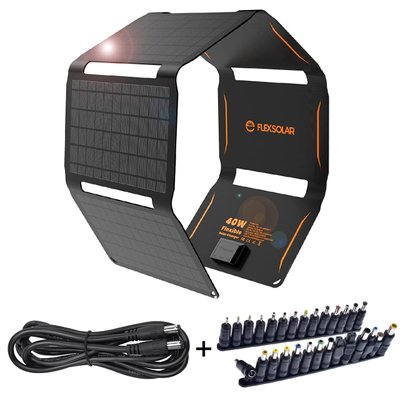 Портативна сонячна складна панель FlexSolar 40W (IP67), плюс кабель DC5521 та набір перехідників, Black 230710 фото