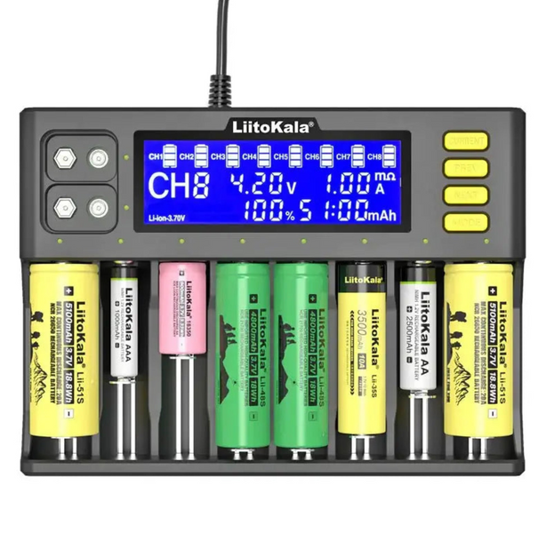 Зарядное устройство LiitoKala Lii-S8 универсальное на 8+2 слота с LCD-дисплеем и БЖ для аккумуляторных батарей 18650 26650 АА ААА крона и других 001190 фото