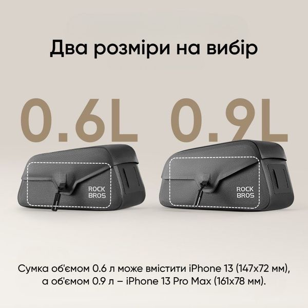 Сумка велосипедна на раму Rockbros AS-133 водонепроникна велосумка об'ємом 0.9 л (розмір L), Blue 001097 фото