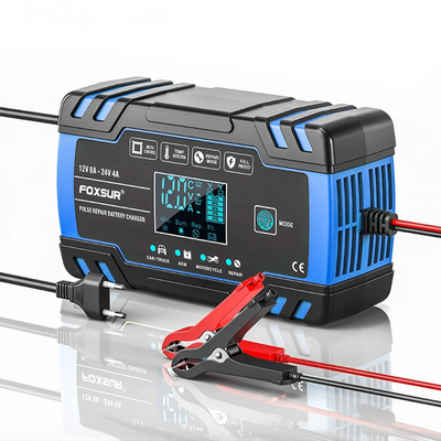Автоматическое зарядное устройство FOXSUR 12V 8A / 24V 4A импульсный для кислотных AGM гелевых GEL EFB SLA аккумуляторов, Синий 001211 фото