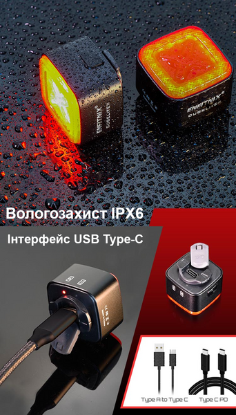 Задній ліхтар для велосипеда Enfitnix CubeLite III автоматичний стоп-сигнал на акумуляторі 4 режими світла 001043 фото
