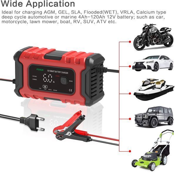 Умное зарядное устройство FOXSUR 12V 6A для автомобильных свинцово-кислотных аккумуляторов универсальное с функцией восстановления 001210 фото