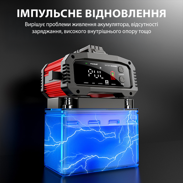 Умное зарядное устройство FOXSUR FPT-250 12V25A/24V15A для свинцово-кислотных и LiFePO4 АКБ с бустером 001208 фото