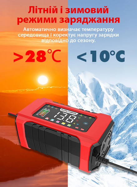 Розумний зарядний пристрій RJ Tianye 12V 15A / 24V 8A для кислотних, гелевих, AGM та LiFePO4 акумуляторів з функцією відновлення 001195 фото