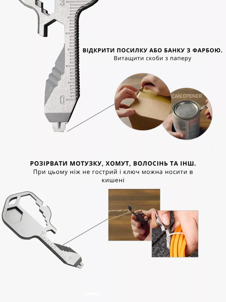 Міні-мультитул багатофункціональний LETGOS універсальний міні інструмент на ключі (14 в 1), чорний 001052 фото