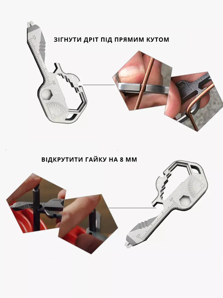 Міні-мультитул багатофункціональний LETGOS універсальний міні інструмент на ключі (14 в 1), чорний 001052 фото